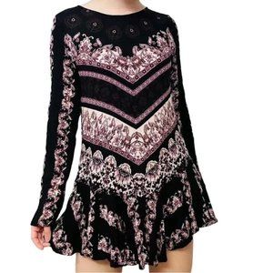 Free People | Black Paisley Open Back Long Sleeve Mini | Size L